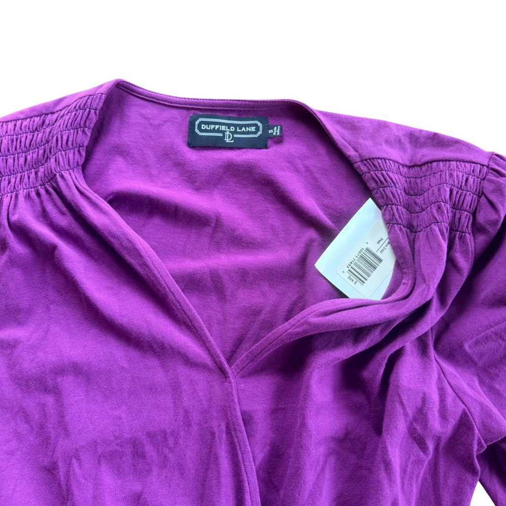 Duffield Lane Plum Dress Womens S Purple Long Sleeve Smocked V-Neck Ruffle Mini - Picture 5 of 6